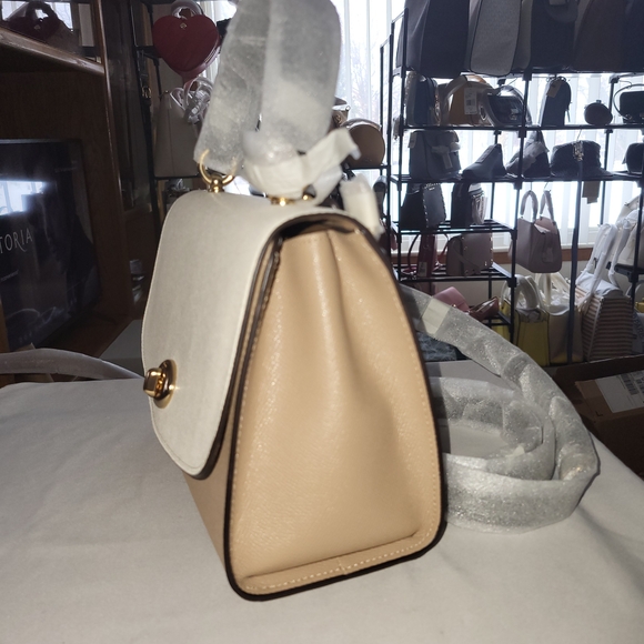 Coach Tilly Top Handle Satchel In Colorblock Taupe/Chalk + Wallet - Picture 6 of 11